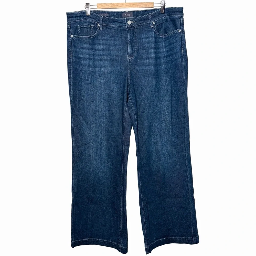NYDJ Teresa Wide Leg Jeans Womens Size 16 Dark Wash Blue Mid Rise Stretch